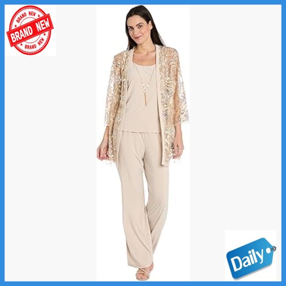 Pants - 3-Piece Sequin Lace Pantsuit Set with Wide Leg Trousers for Formal Events